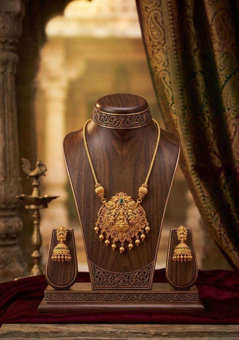 Gold-Plated Temple Beaded Necklace and Earrings for Women | Traditional Temple Jewellery for Wedding & Festive Wear | Gift for Her - Indya