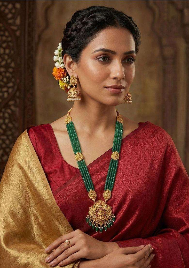 Gold-Plated Temple Beaded Jewellery Set for Women | Traditional Temple Jewellery for Wedding & Festive Wear | Gift for Her - Indya