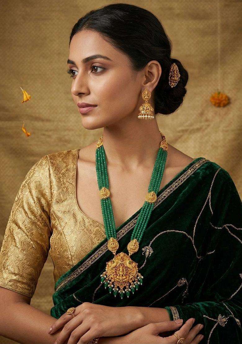 Gold-Plated Temple Beaded Jewellery Set for Women | Traditional Temple Jewellery for Wedding & Festive Wear | Gift for Her - Indya