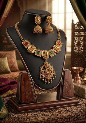 Gold-Plated Temple Beaded Necklace and Earrings for Women | Traditional Temple Jewellery for Wedding & Festive Wear | Gift for Her