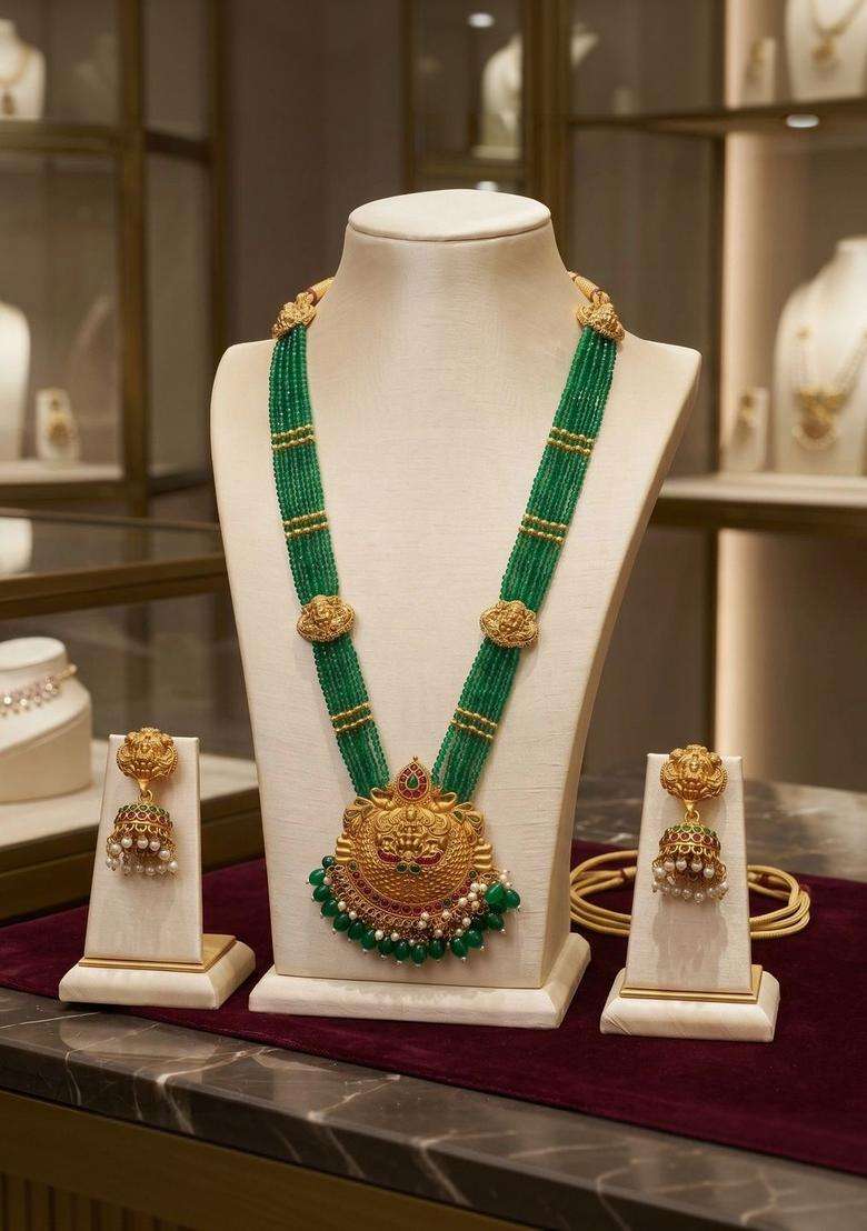 Gold-Plated Temple Beaded Necklace and Earrings for Women | Traditional Temple Jewellery for Wedding & Festive Wear | Gift for Her - Indya