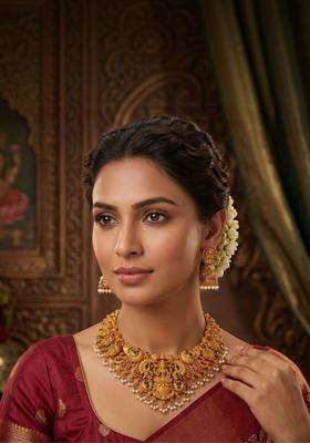 Gold-Plated Temple Beaded Necklace and Earrings for Women | Traditional Temple Jewellery for Wedding & Festive Wear | Gift for Her