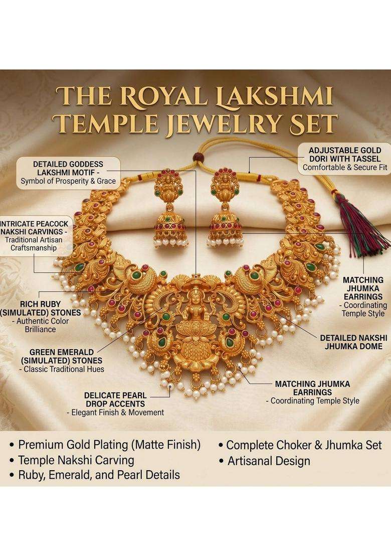 Gold-Plated Temple Beaded Necklace and Earrings for Women | Traditional Temple Jewellery for Wedding & Festive Wear | Gift for Her - Indya