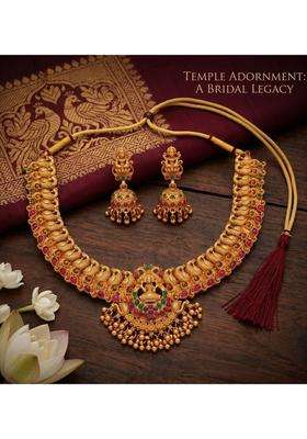 Gold-Plated Temple Beaded Necklace and Earrings for Women | Traditional Temple Jewellery for Wedding & Festive Wear | Gift for Her