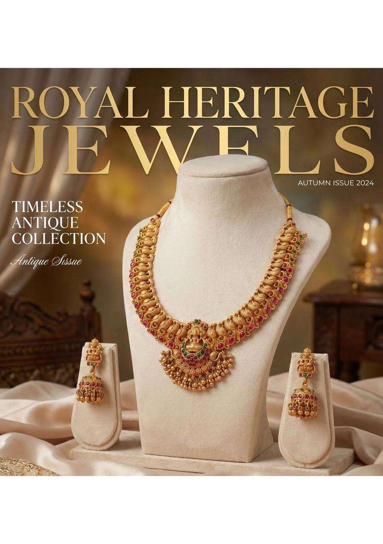 Gold-Plated Temple Beaded Necklace and Earrings for Women | Traditional Temple Jewellery for Wedding & Festive Wear | Gift for Her - Indya