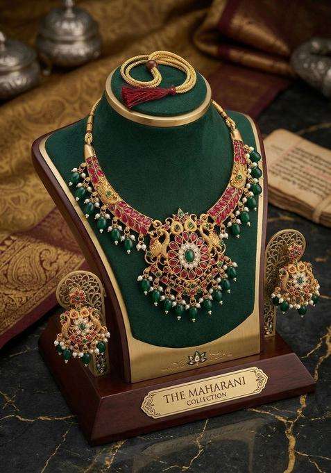Gold-Plated Temple Beaded Necklace and Earrings for Women | Traditional Temple Jewellery for Wedding & Festive Wear | Gift for Her
