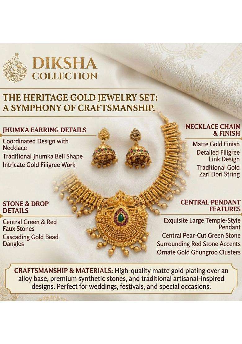 Gold-Plated Temple Beaded Necklace and Earrings for Women | Traditional Temple Jewellery for Wedding & Festive Wear | Gift for Her - Indya