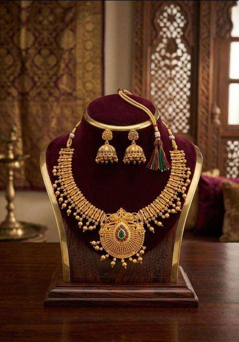 Gold-Plated Temple Beaded Necklace and Earrings for Women | Traditional Temple Jewellery for Wedding & Festive Wear | Gift for Her