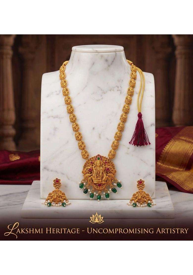 Gold-Plated Temple Stone Studded & Beaded Necklace and Earrings for Women | Traditional Temple Jewellery for Wedding & Festive Wear | Gift for Her - Indya