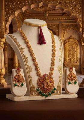 Gold-Plated Temple Stone Studded & Beaded Necklace and Earrings for Women | Traditional Temple Jewellery for Wedding & Festive Wear | Gift for Her