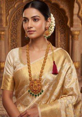 Gold-Plated Temple Stone Studded & Beaded Necklace and Earrings for Women | Traditional Temple Jewellery for Wedding & Festive Wear | Gift for Her