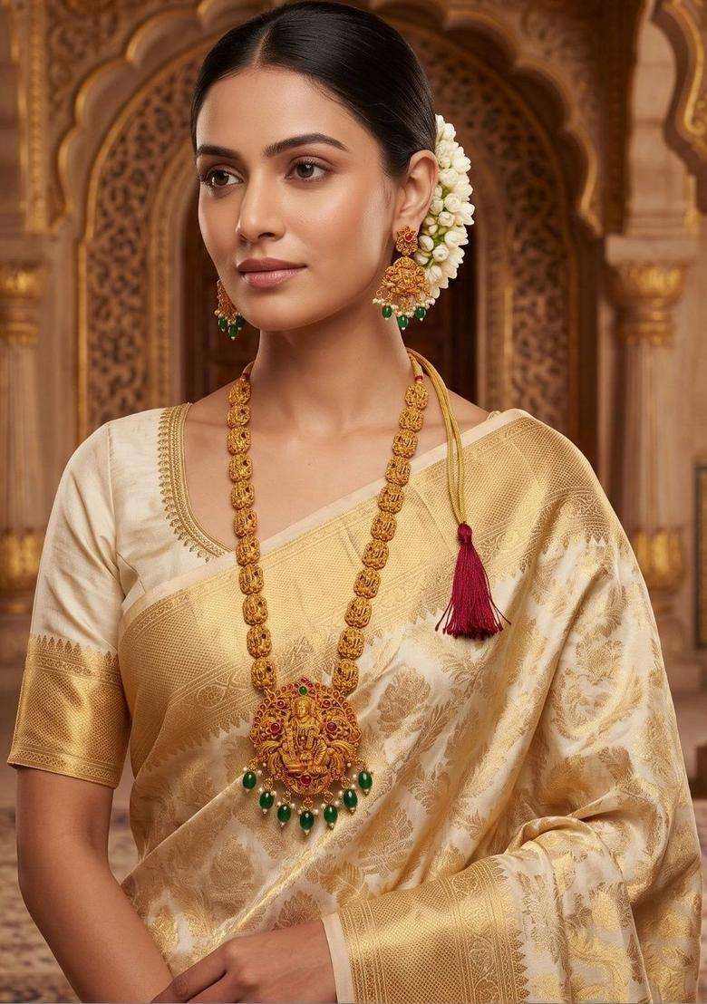 Gold-Plated Temple Stone Studded & Beaded Necklace and Earrings for Women | Traditional Temple Jewellery for Wedding & Festive Wear | Gift for Her - Indya