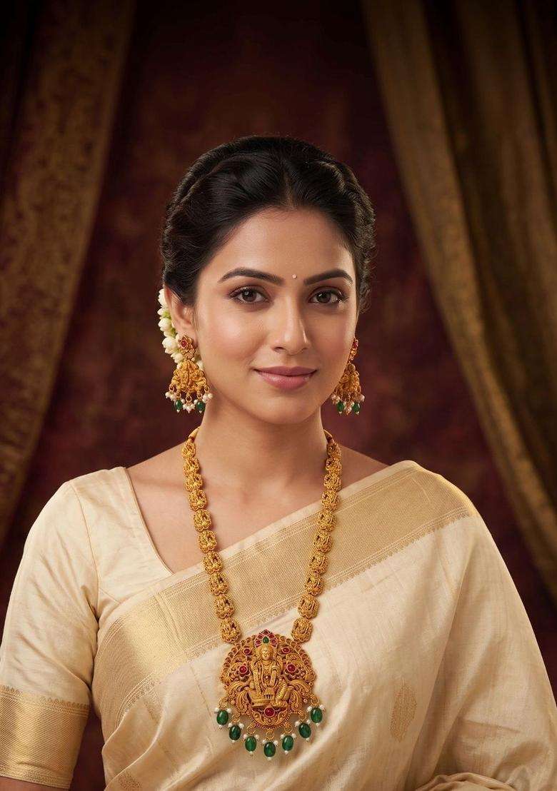 Gold-Plated Temple Stone Studded & Beaded Necklace and Earrings for Women | Traditional Temple Jewellery for Wedding & Festive Wear | Gift for Her - Indya