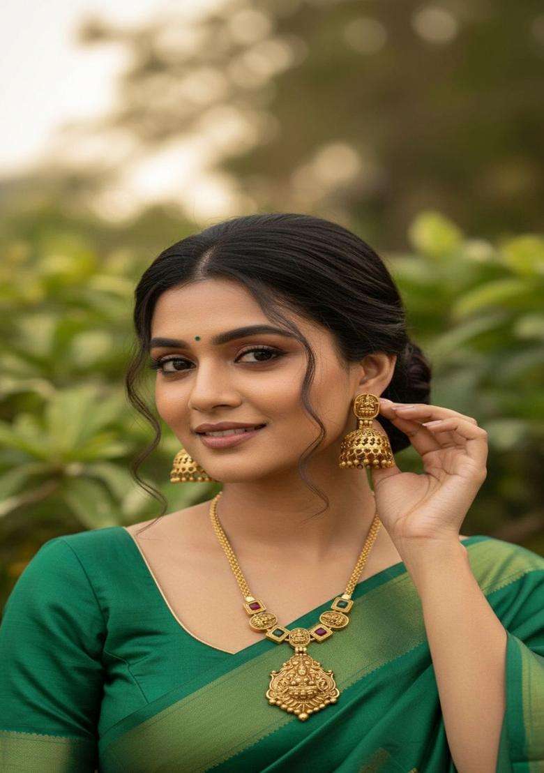 Gold-Plated Temple Stone Studded & Beaded Necklace and Earrings for Women | Traditional Temple Jewellery for Wedding & Festive Wear | Gift for Her - Indya