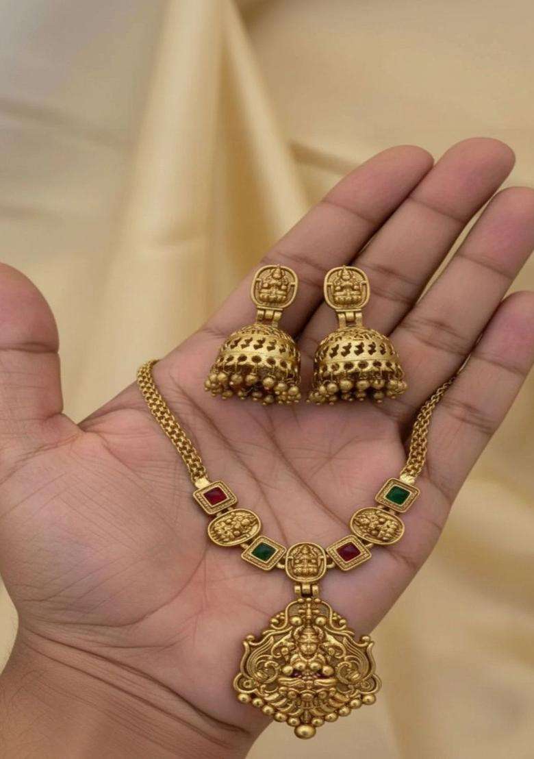 Gold-Plated Temple Stone Studded & Beaded Necklace and Earrings for Women | Traditional Temple Jewellery for Wedding & Festive Wear | Gift for Her - Indya