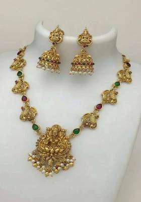 Gold-Plated Temple Stone Studded & Beaded Necklace and Earrings for Women | Traditional Temple Jewellery for Wedding & Festive Wear | Gift for Her