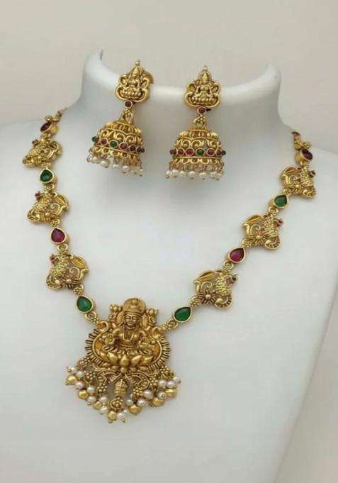 Gold-Plated Temple Stone Studded & Beaded Necklace and Earrings for Women | Traditional Temple Jewellery for Wedding & Festive Wear | Gift for Her