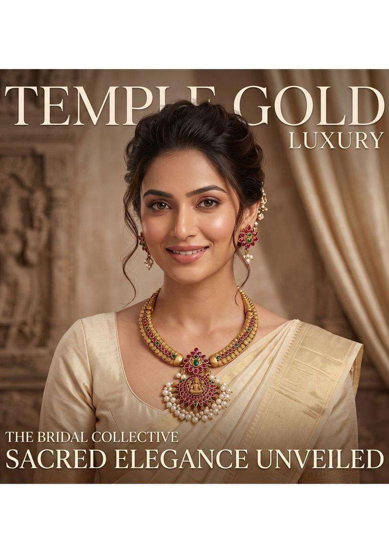 Gold-Plated Temple Stone Studded & Beaded Necklace and Earrings for Women | Traditional Temple Jewellery for Wedding & Festive Wear | Gift for Her - Indya