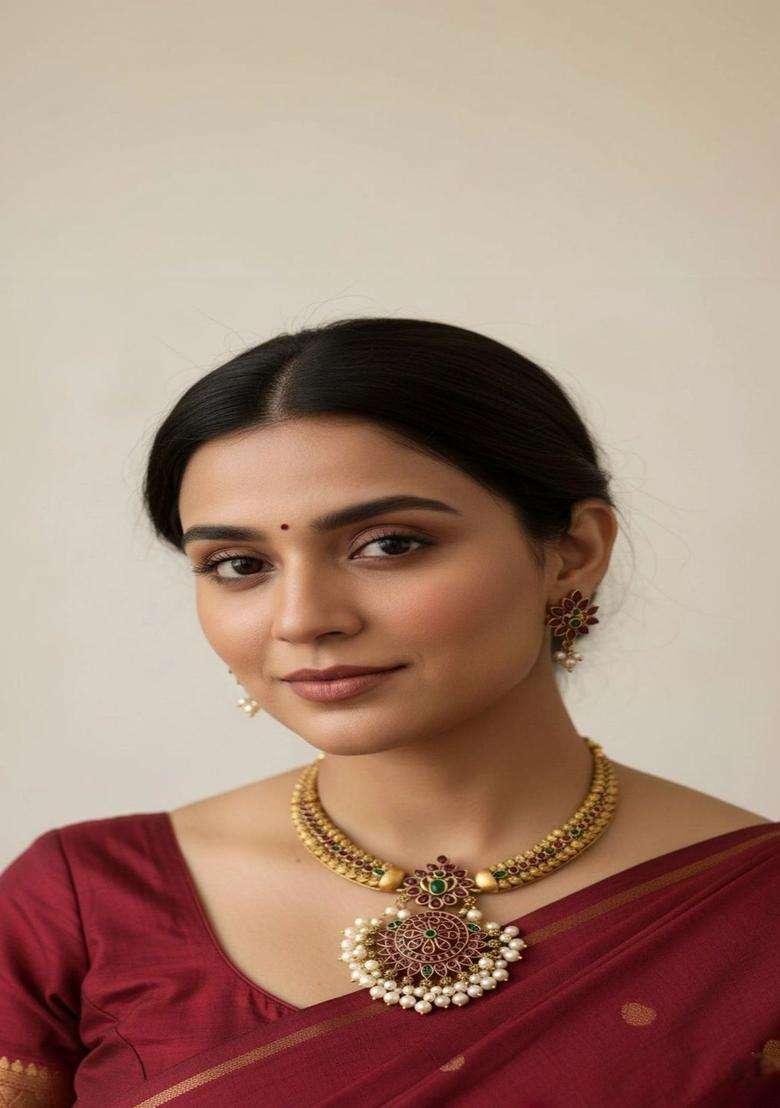 Gold-Plated Temple Stone Studded & Beaded Necklace and Earrings for Women | Traditional Temple Jewellery for Wedding & Festive Wear | Gift for Her - Indya