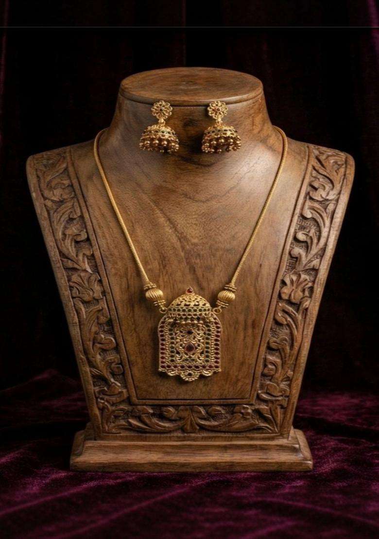 Gold-Plated Temple Stone Studded & Beaded Necklace and Earrings for Women | Traditional Temple Jewellery for Wedding & Festive Wear | Gift for Her - Indya