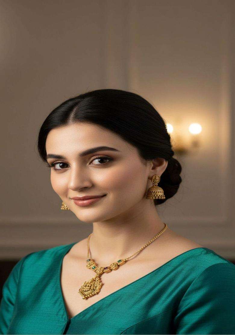 Gold-Plated Temple Stone Studded & Beaded Necklace and Earrings for Women | Traditional Temple Jewellery for Wedding & Festive Wear | Gift for Her - Indya