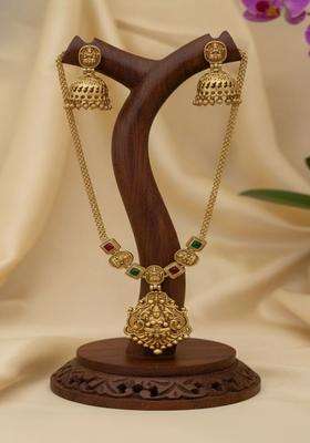 Gold-Plated Temple Stone Studded & Beaded Necklace and Earrings for Women | Traditional Temple Jewellery for Wedding & Festive Wear | Gift for Her