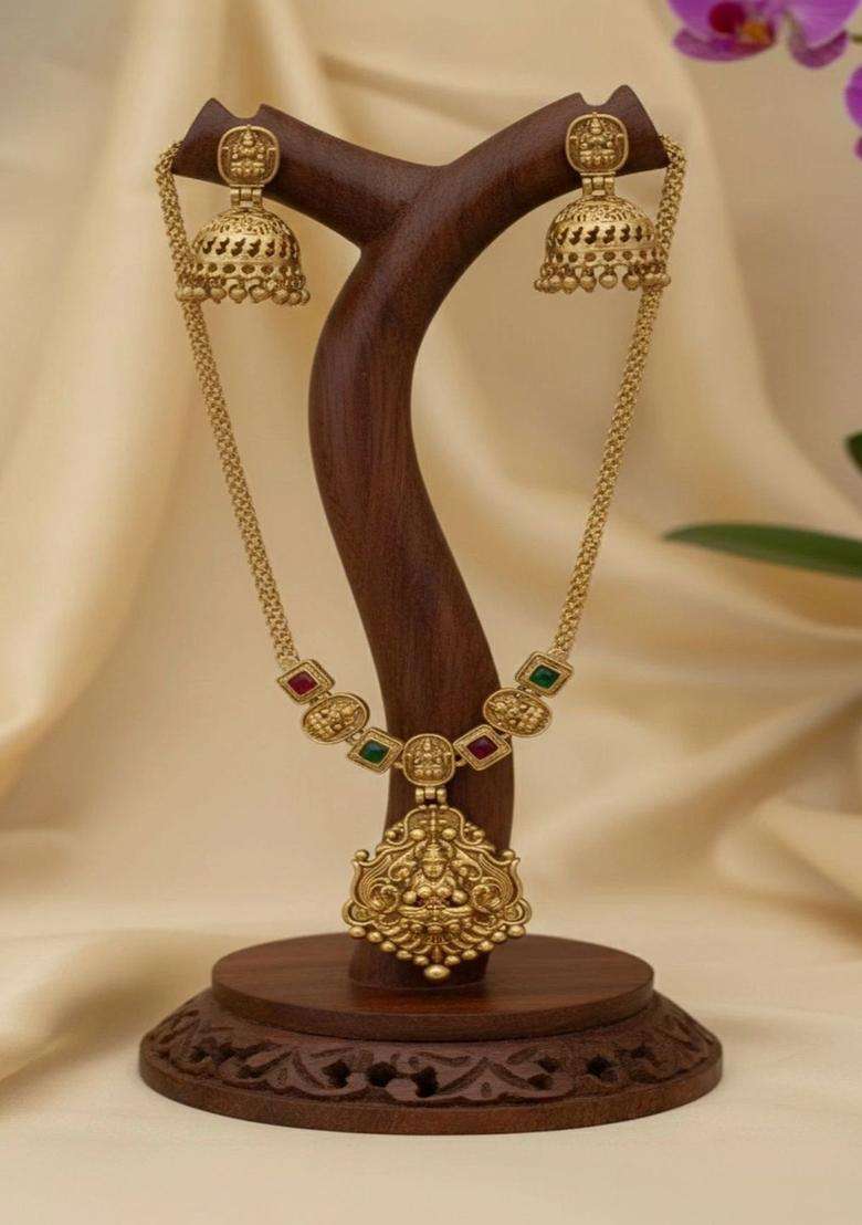 Gold-Plated Temple Stone Studded & Beaded Necklace and Earrings for Women | Traditional Temple Jewellery for Wedding & Festive Wear | Gift for Her - Indya