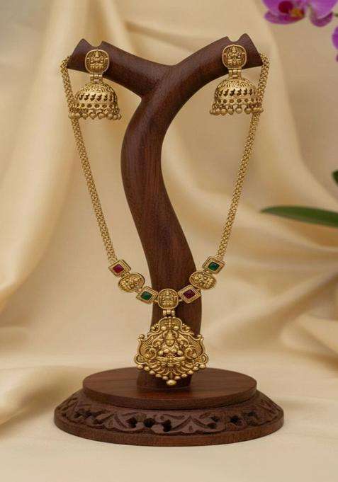 Gold-Plated Temple Stone Studded & Beaded Necklace and Earrings for Women | Traditional Temple Jewellery for Wedding & Festive Wear | Gift for Her