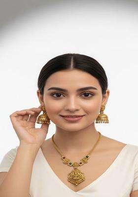 Gold-Plated Temple Stone Studded & Beaded Necklace and Earrings for Women | Traditional Temple Jewellery for Wedding & Festive Wear | Gift for Her