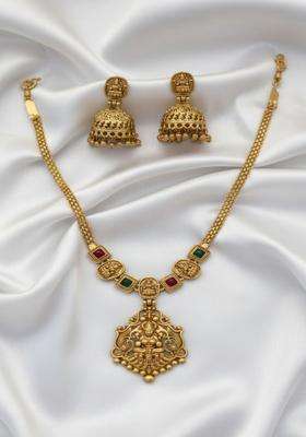 Gold-Plated Temple Stone Studded & Beaded Necklace and Earrings for Women | Traditional Temple Jewellery for Wedding & Festive Wear | Gift for Her