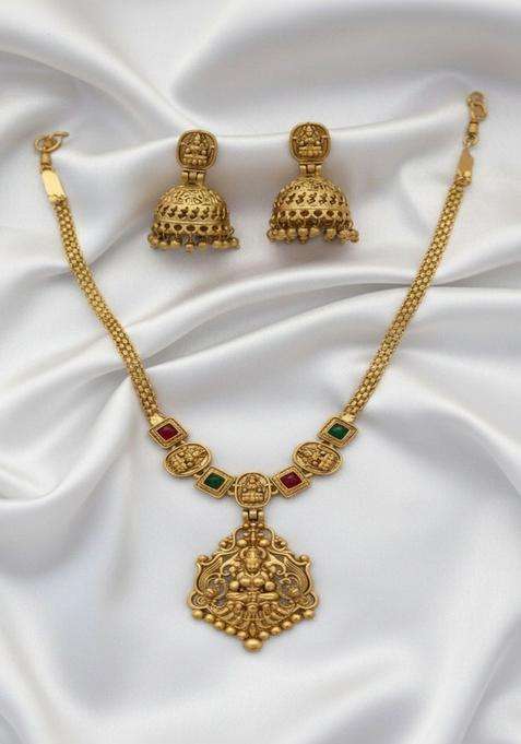 Gold-Plated Temple Stone Studded & Beaded Necklace and Earrings for Women | Traditional Temple Jewellery for Wedding & Festive Wear | Gift for Her