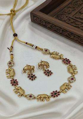 Gold-Plated Temple Stone Studded & Beaded Necklace and Earrings for Women | Traditional Temple Jewellery for Wedding & Festive Wear | Gift for Her