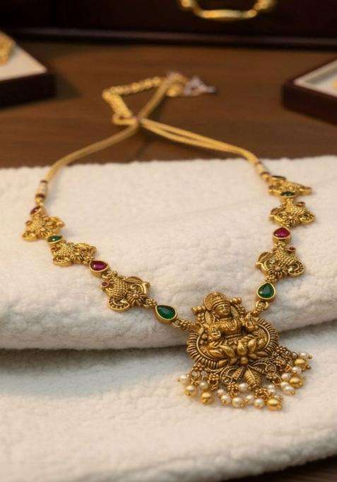 Gold-Plated Temple Stone Studded & Beaded Necklace and Earrings for Women | Traditional Temple Jewellery for Wedding & Festive Wear | Gift for Her