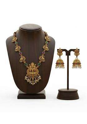 Gold-Plated Temple Stone Studded & Beaded Necklace and Earrings for Women | Traditional Temple Jewellery for Wedding & Festive Wear | Gift for Her