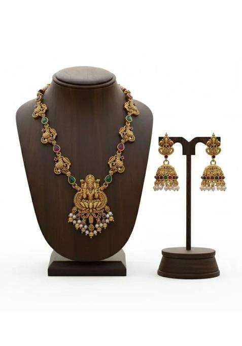 Gold-Plated Temple Stone Studded & Beaded Necklace and Earrings for Women | Traditional Temple Jewellery for Wedding & Festive Wear | Gift for Her