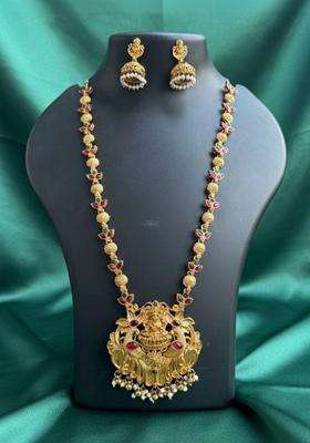 Gold-Plated Temple Stone Studded & Beaded Necklace and Earrings for Women | Traditional Temple Jewellery for Wedding & Festive Wear | Gift for Her