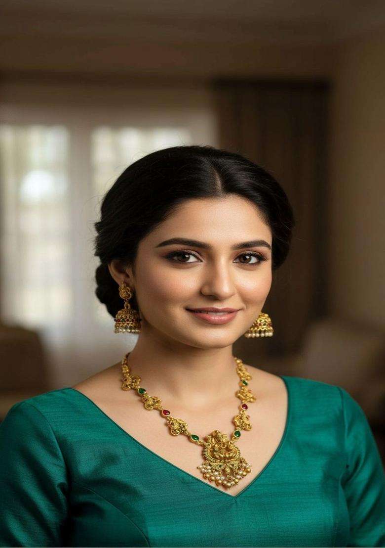 Gold-Plated Temple Stone Studded & Beaded Necklace and Earrings for Women | Traditional Temple Jewellery for Wedding & Festive Wear | Gift for Her - Indya
