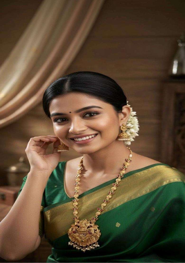 Gold-Plated Temple Stone Studded & Beaded Necklace and Earrings for Women | Traditional Temple Jewellery for Wedding & Festive Wear | Gift for Her - Indya
