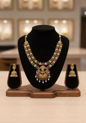Gold-Plated Temple Stone Studded & Beaded Necklace and Earrings for Women | Traditional Temple Jewellery for Wedding & Festive Wear | Gift for Her