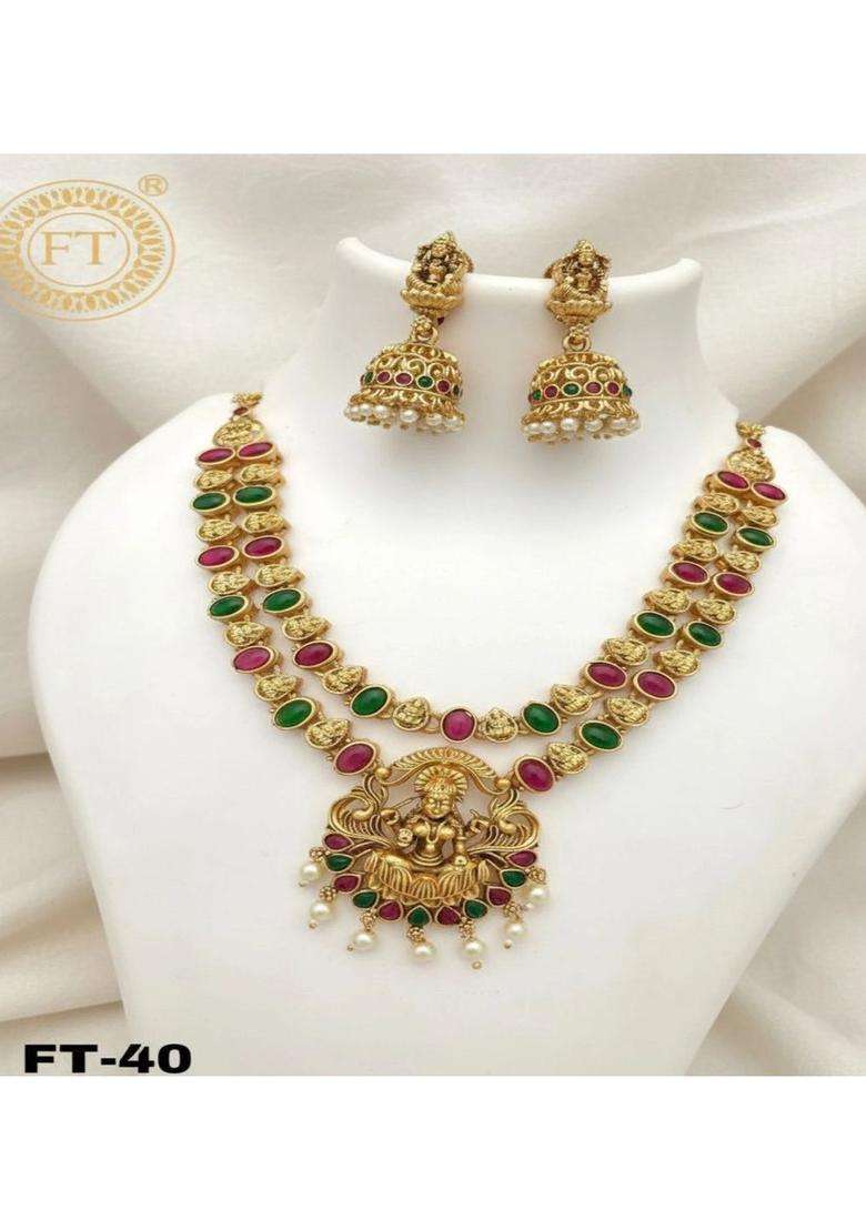 Gold-Plated Temple Stone Studded & Beaded Necklace and Earrings for Women | Traditional Temple Jewellery for Wedding & Festive Wear | Gift for Her - Indya