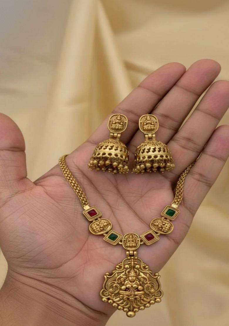 Gold-Plated Temple Stone Studded & Beaded Necklace and Earrings for Women | Traditional Temple Jewellery for Wedding & Festive Wear | Gift for Her - Indya