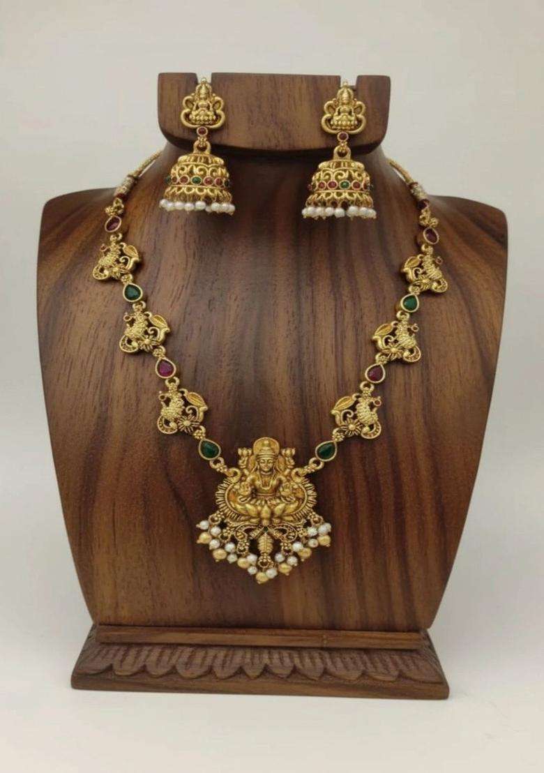 Gold-Plated Temple Stone Studded & Beaded Necklace and Earrings for Women | Traditional Temple Jewellery for Wedding & Festive Wear | Gift for Her - Indya