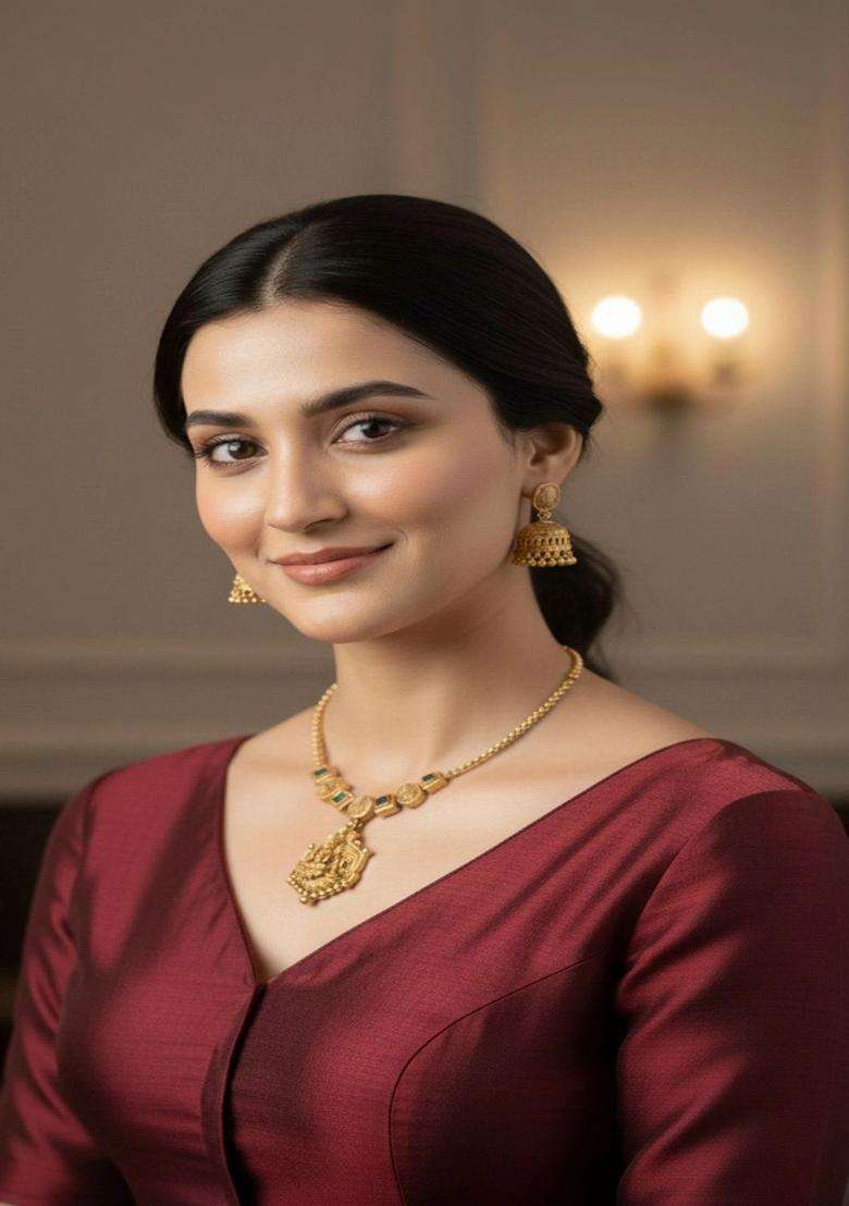 Gold-Plated Temple Stone Studded & Beaded Necklace and Earrings for Women | Traditional Temple Jewellery for Wedding & Festive Wear | Gift for Her - Indya