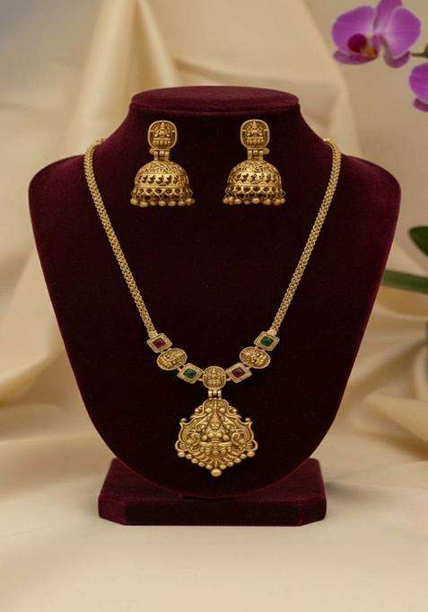 Gold-Plated Temple Stone Studded & Beaded Necklace and Earrings for Women | Traditional Temple Jewellery for Wedding & Festive Wear | Gift for Her