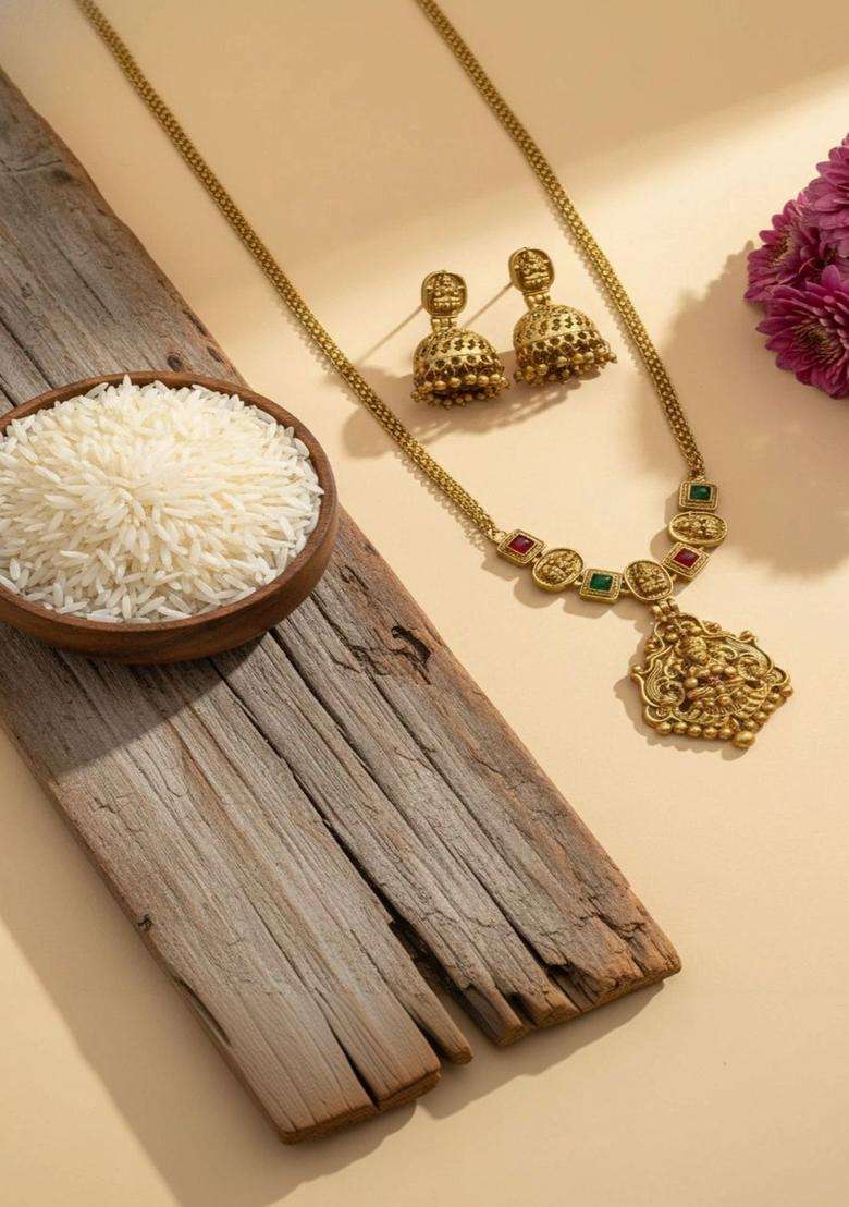 Gold-Plated Temple Stone Studded & Beaded Necklace and Earrings for Women | Traditional Temple Jewellery for Wedding & Festive Wear | Gift for Her - Indya