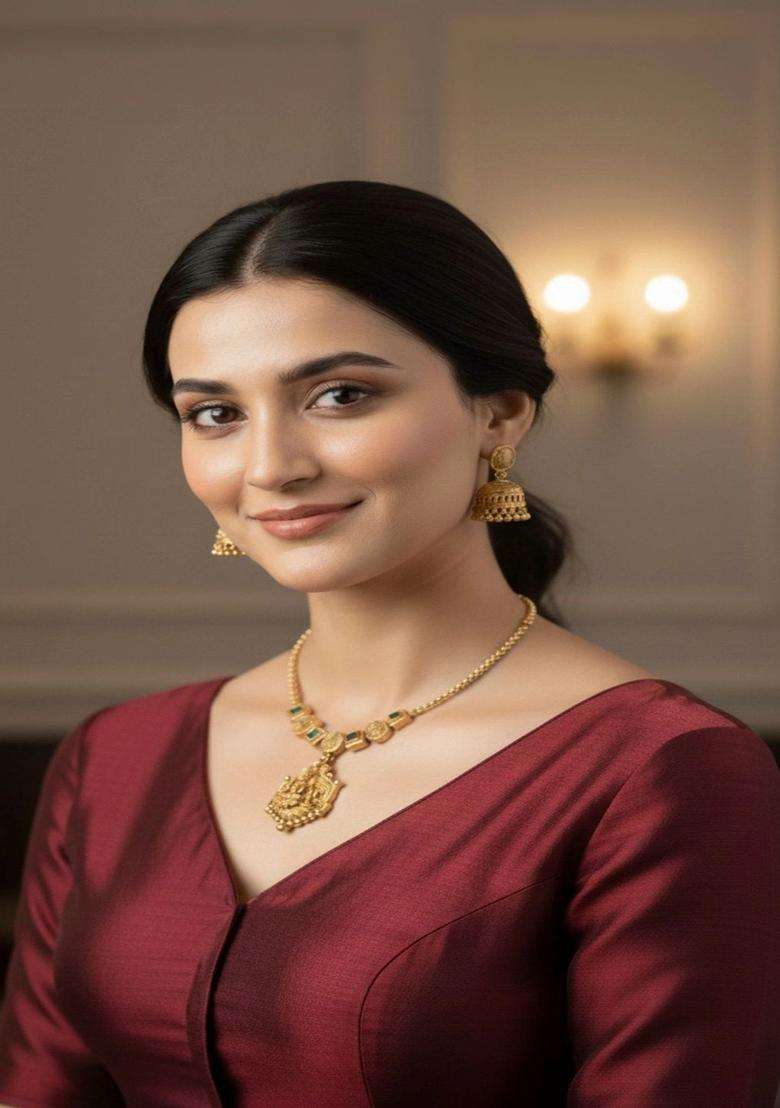 Gold-Plated Temple Stone Studded & Beaded Necklace and Earrings for Women | Traditional Temple Jewellery for Wedding & Festive Wear | Gift for Her - Indya