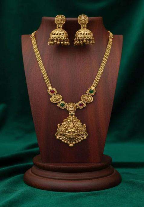Gold-Plated Temple Stone Studded & Beaded Necklace and Earrings for Women | Traditional Temple Jewellery for Wedding & Festive Wear | Gift for Her