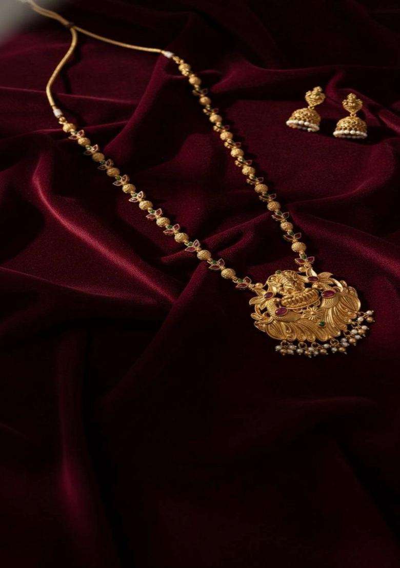 Gold-Plated Temple Stone Studded & Beaded Necklace and Earrings for Women | Traditional Temple Jewellery for Wedding & Festive Wear | Gift for Her - Indya