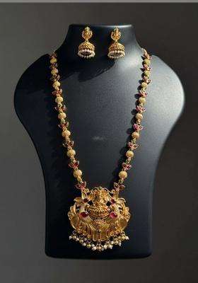Gold-Plated Temple Stone Studded & Beaded Necklace and Earrings for Women | Traditional Temple Jewellery for Wedding & Festive Wear | Gift for Her