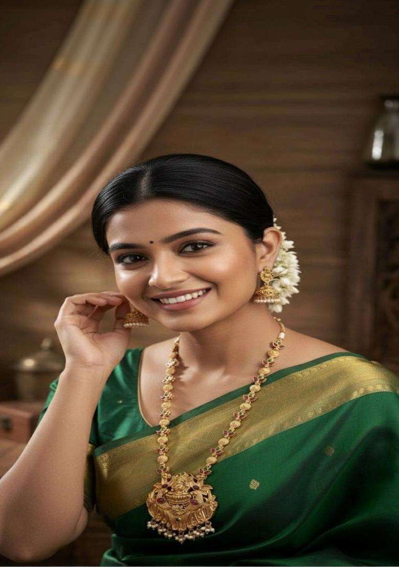 Gold-Plated Temple Stone Studded & Beaded Necklace and Earrings for Women | Traditional Temple Jewellery for Wedding & Festive Wear | Gift for Her - Indya